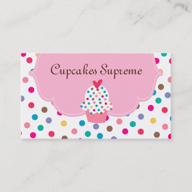 Cupcake Bäckerei Polka Dots Pink Herz Visitenkarte (Vorderseite)