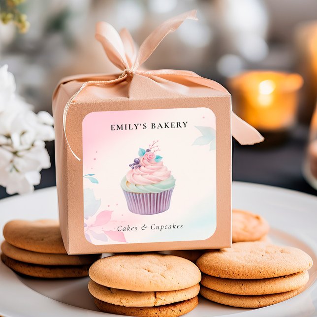Cupcake Bäckerei Quadratischer Aufkleber (Von Creator hochgeladen)