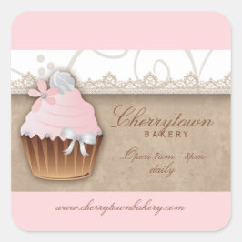 Cupcake Bäckerei Vintage Niedliche Spitze Quadratischer Aufkleber