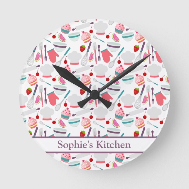 Cupcake Backform Lila Runde Wanduhr (Vorderseite)