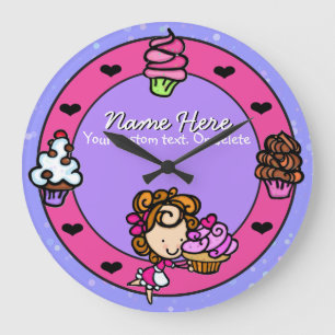 Cupcake.Baker.Baking.Pink.Personalized. Große Wanduhr