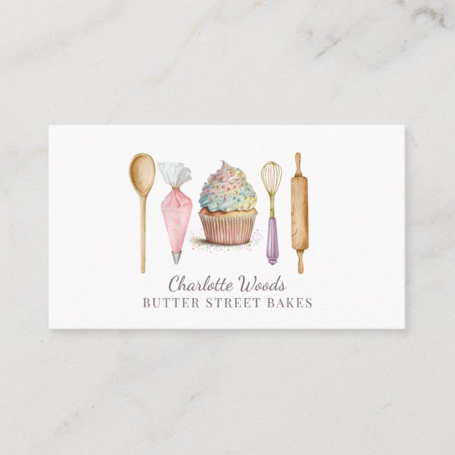 Cupcake Baker Konditorei Koch Baker's Utensils Visitenkarte (Vorderseite)