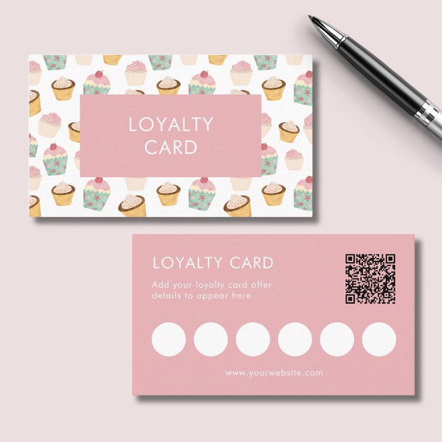 Cupcake Bakery Business Loyalität Karte (Cupcake themed loyalty card.  Perfect for cafes, coffee shops and bakeries.)