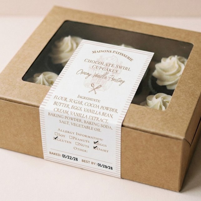 Cupcake Bakery Ingredients & Allergy Food Label Rechteckiger Aufkleber (Baking Spoon Bakery Ingredients Allergy Food Label)