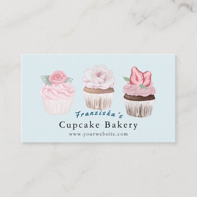 Cupcake Bakery Light Blue Bakery Business Card Visitenkarte (Vorderseite)