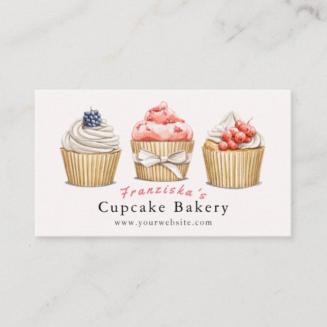 Cupcake Bakery Light Pink Bakery Business Card Visitenkarte (Vorderseite)