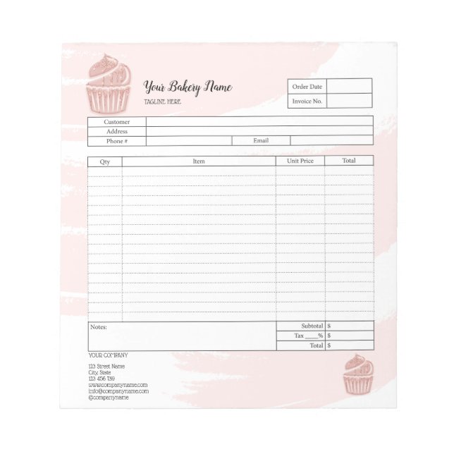 Cupcake Bakery Mixer Bestellformular Notepad Notizblock (Vorderseite)
