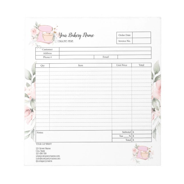 Cupcake Bakery Mixer Bestellformular Notepad Notizblock (Vorderseite)