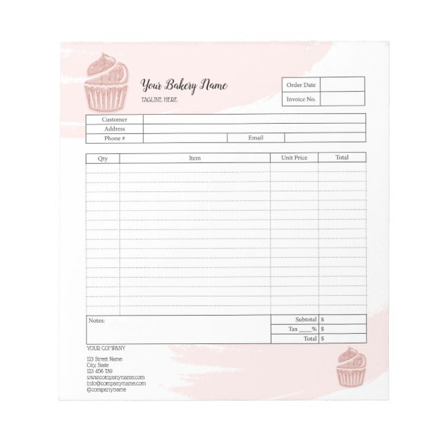 Cupcake Bakery Mixer Bestellformular Notepad Notizblock (Vorderseite)