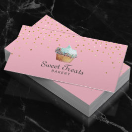 Cupcake Bakery Sweet Treats Gold Confetti Pink Visitenkarte