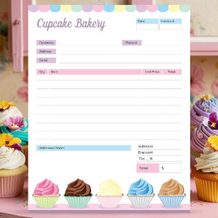 Cupcake Bakery Theme Order Form Rechnung Notepad Notizblock