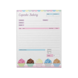 Cupcake Bakery Theme Order Form Rechnung Notepad Notizblock