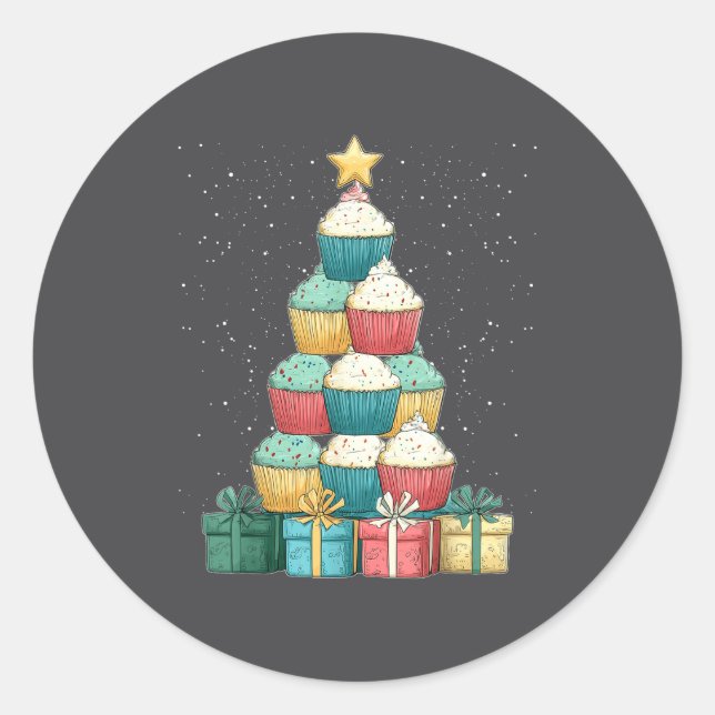 Cupcake Baking Baker Christmas Tree Xmas  Runder Aufkleber (Vorderseite)