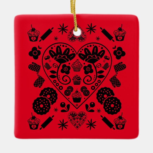 Cupcake Baking Folk Keramikornament (Vorderseite)