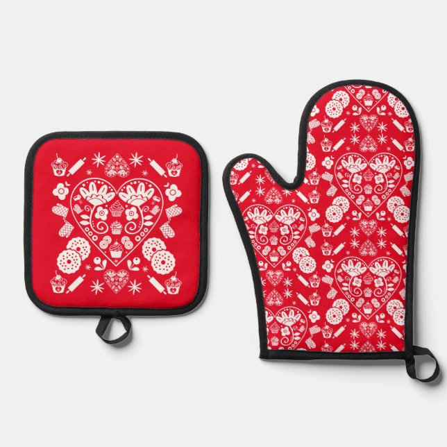 Cupcake Baking Folk Ofenhandschuh & Topflappen-Set (Vorderseite)