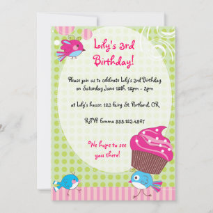 Cupcake Birdie Birthday Invasion Einladung