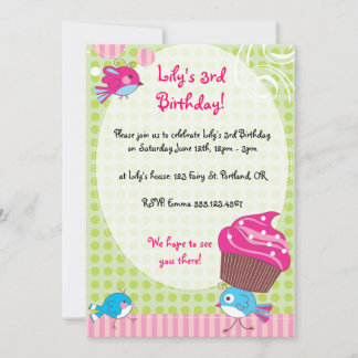 Cupcake Birdie Birthday Invasion Einladung