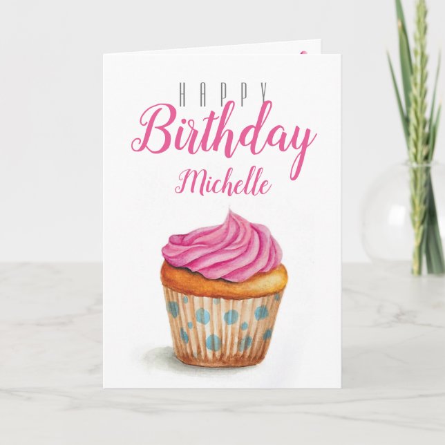 Cupcake Birthday Card mit personalisiertem Namen Karte (Vorderseite)