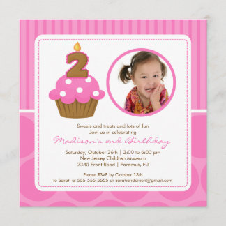 Cupcake Birthday Einladung 2. Geburtstag Pink