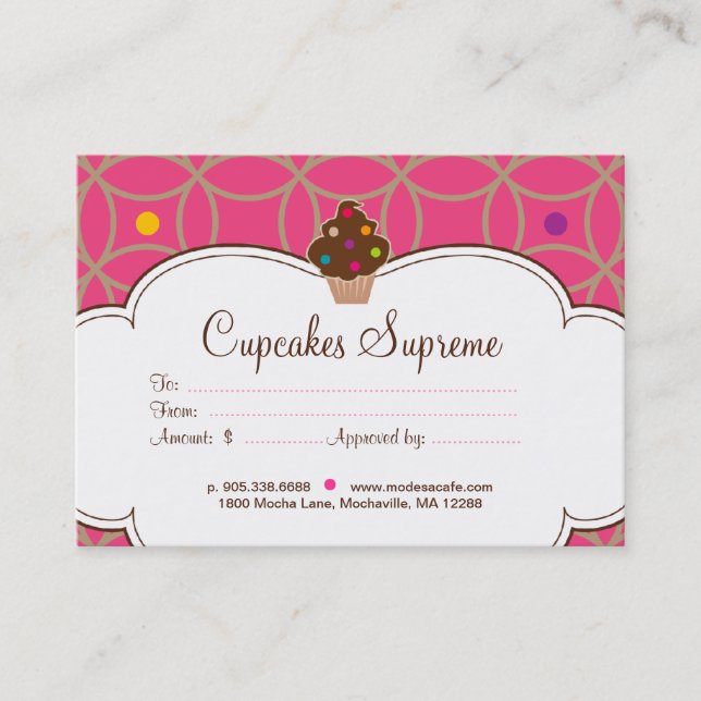 Cupcake Boulangerie Certificat Cadeau Points Rose  (Devant)
