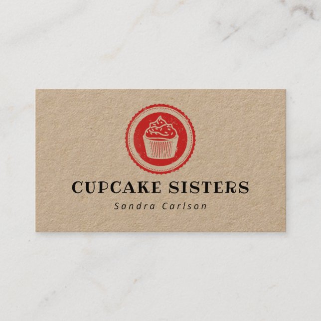 Cupcake Briefmarke Logo rustikale Kraftskarte Visitenkarte (Vorderseite)