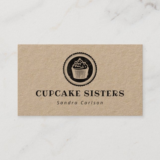 Cupcake Briefmarke Logo rustikale Kraftskarte Visitenkarte (Vorderseite)