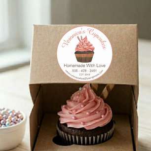 Cupcake Brown mit Kontaktdaten Runder Aufkleber