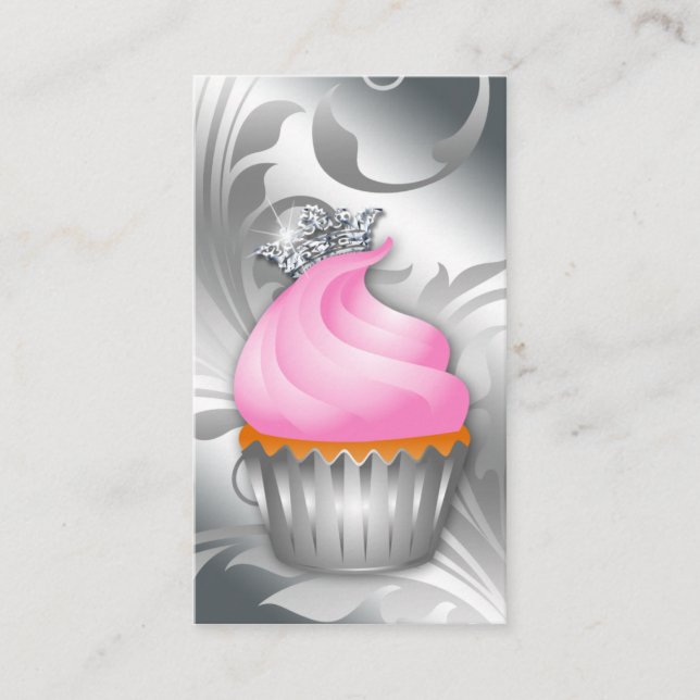 Cupcake Business Card Crossy Silver Pink 2 Visitenkarte (Vorderseite)