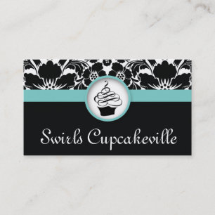 Cupcake Business Card Floral Damask Baby Blue Visitenkarte