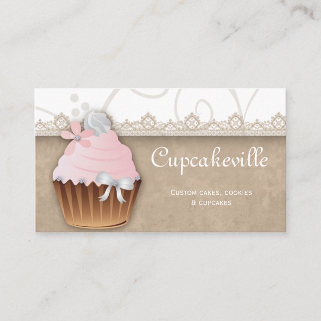 Cupcake Business Card Vintage Karte (Vorderseite)