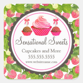 Cupcake Cake Pop Himbeere Bäckerei Box Siegel Quadratischer Aufkleber