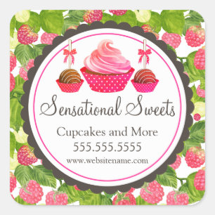 Cupcake Cake Pop Himbeere Bäckerei Box Siegel Quadratischer Aufkleber