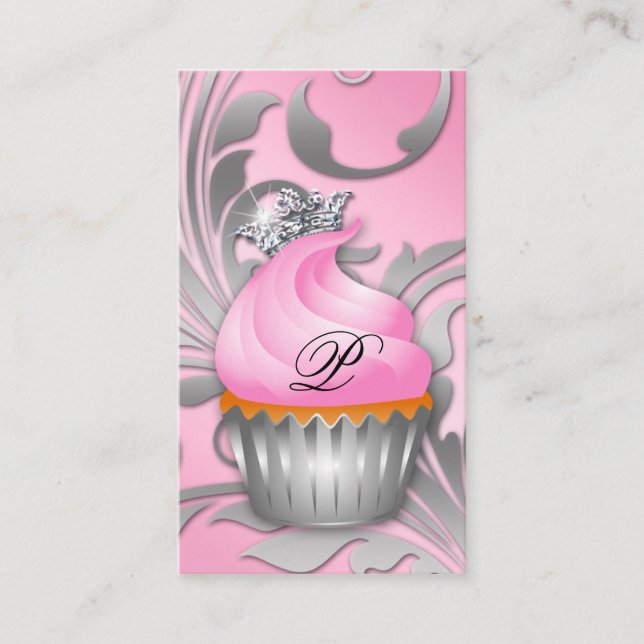 Cupcake Carte de visite Couronne Classé Argent Ros (Devant)