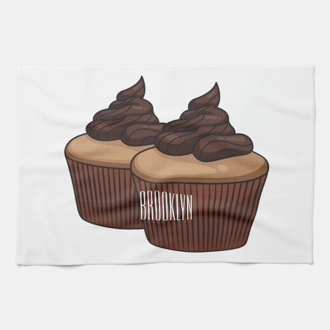 Cupcake Cartoon Illustration Geschirrtuch (Horizontal)