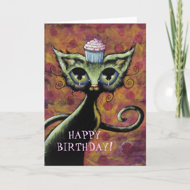 Cupcake Cat Happy Birthday Card Karte (Vorderseite)