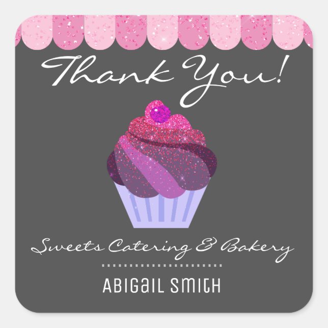 Cupcake Catering Bäckerei Giro Glitzer Square Stic Quadratischer Aufkleber (Vorderseite)
