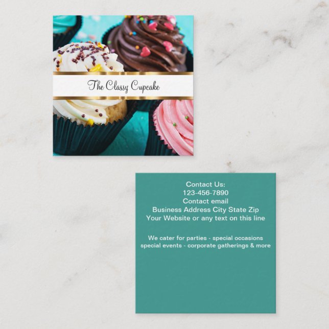 Cupcake Catering Services Business Cards Quadratische Visitenkarte (Vorne/Hinten)
