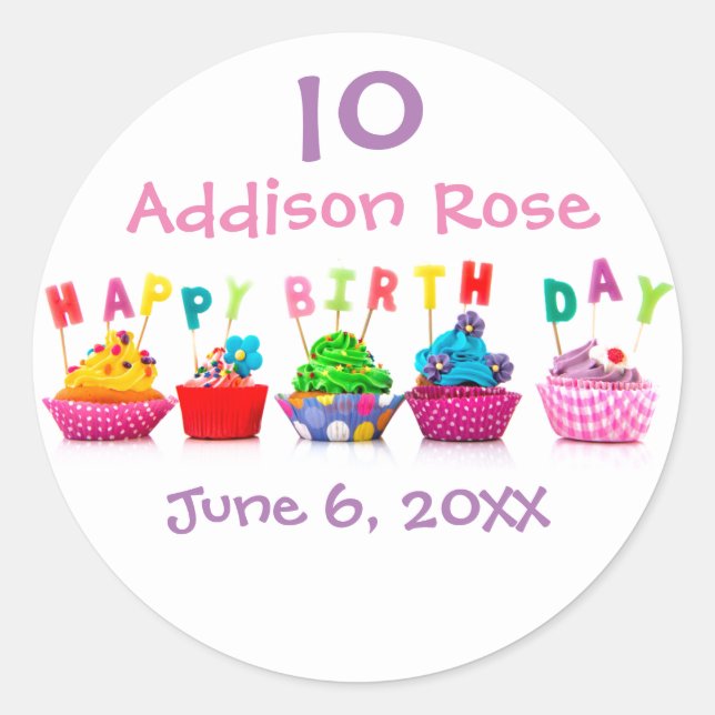 Cupcake coloré - Sticker Cercle d'Anniversaire fil (Devant)