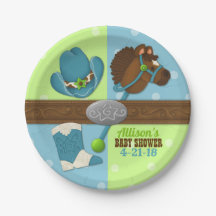 Cupcake Cowboy Baby Boy Dusche 7" Papierplatte