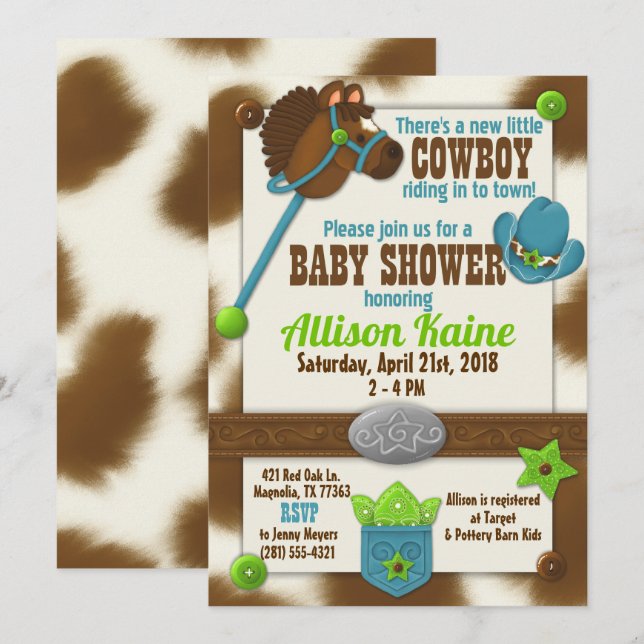 Cupcake Cowboy Baby Boy Dusche Einladung (Vorne/Hinten)