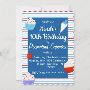 Cupcake Décoration Anniversaire Invitation Rouge B
