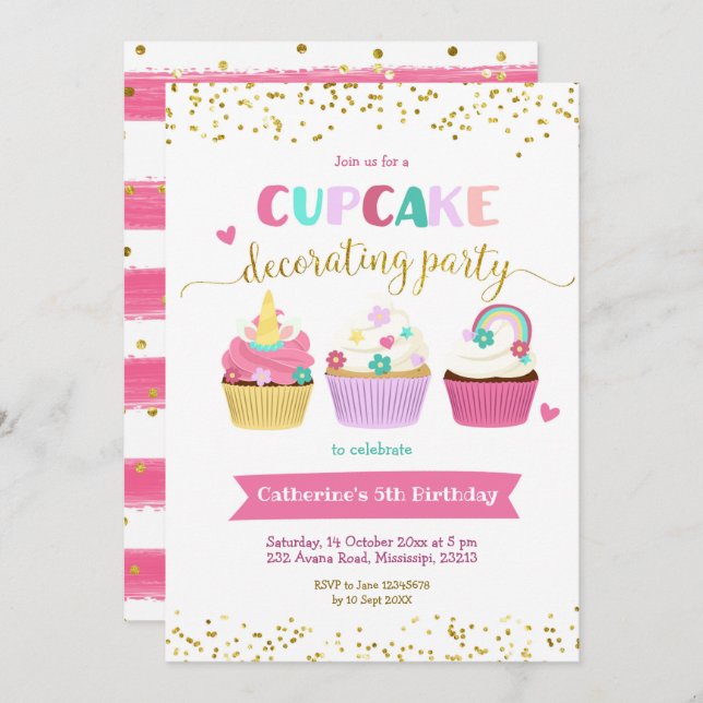 Cupcake Décoration Fête Invitation (Devant / Derrière)