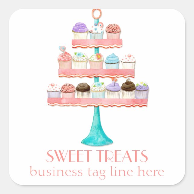 Cupcake Dessert Backbäckerei Business-Paket Quadratischer Aufkleber (Vorderseite)