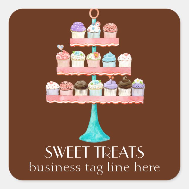 Cupcake Dessert Backbäckerei Business-Paket Quadratischer Aufkleber (Vorderseite)