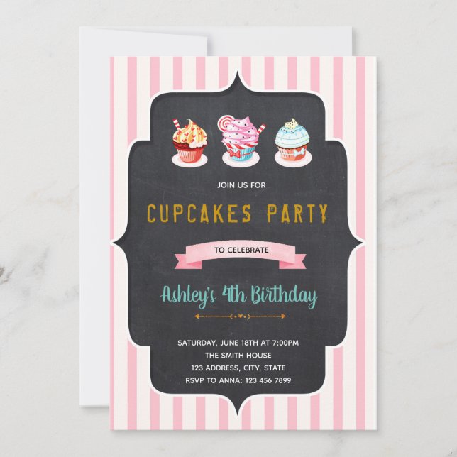 Cupcake Donuts Geburtstagsfeier Einladung (Vorderseite)