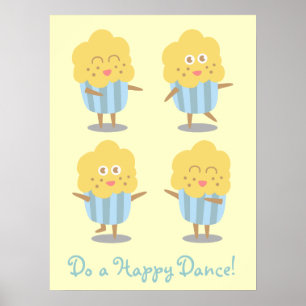 Cupcake Doodle: Kawaii Cupcake tanzt glücklich Poster