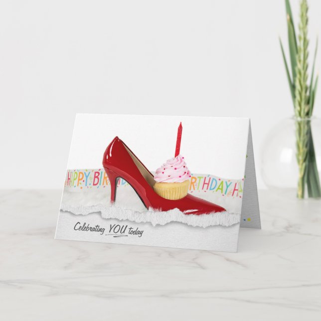 Cupcake En Chaussure Rouge Carte Anniversaire (Devant)