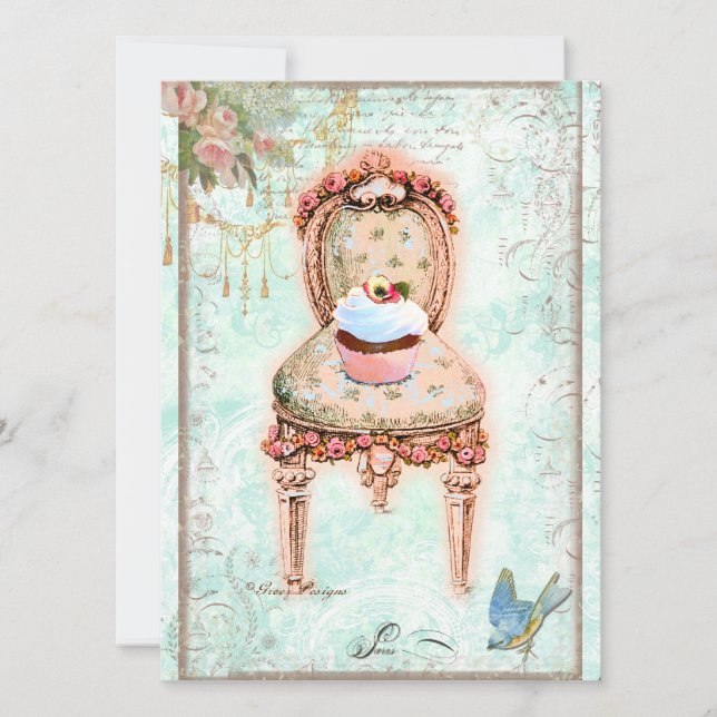 Cupcake French Victorian Invitation (Devant)