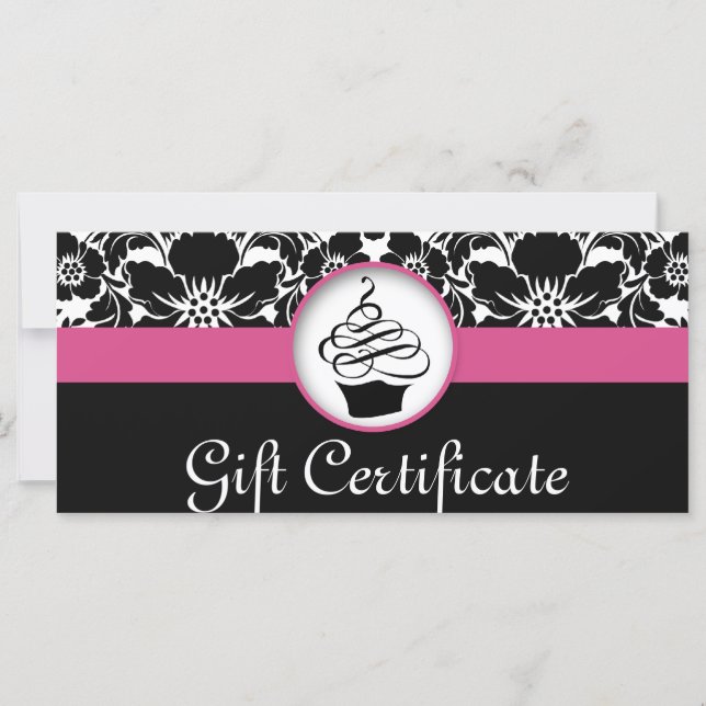 Cupcake Geschenkgutschein Floral Damask Pink Schwa (Vorderseite)