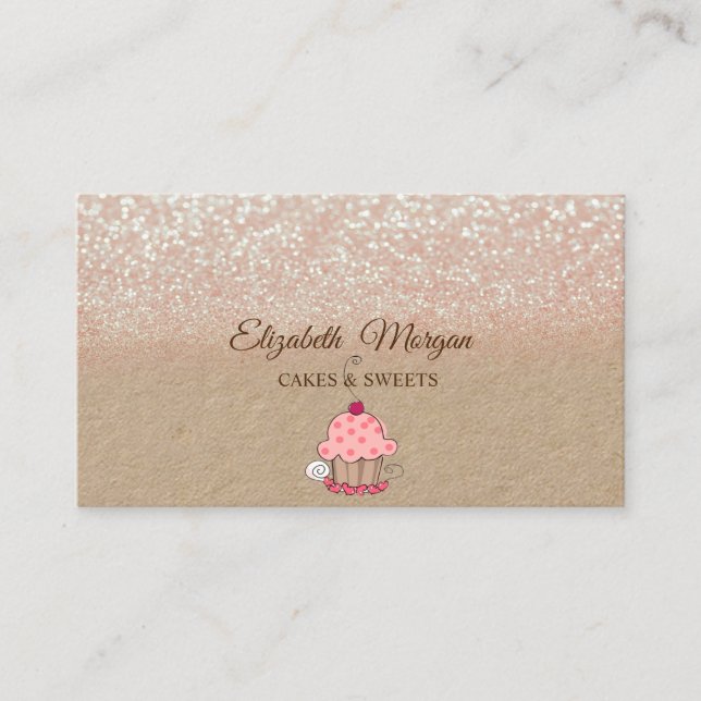 Cupcake, Glitzer Ombre Rustic Kraft Visitenkarte (Vorderseite)